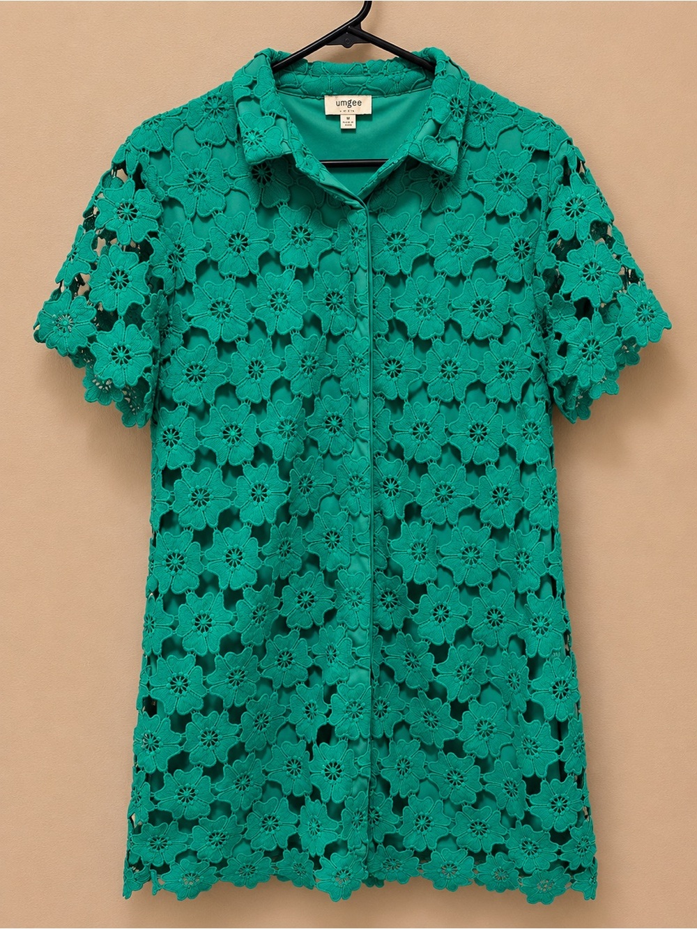 Umgee Green Floral Crochet Button-Up Tunic